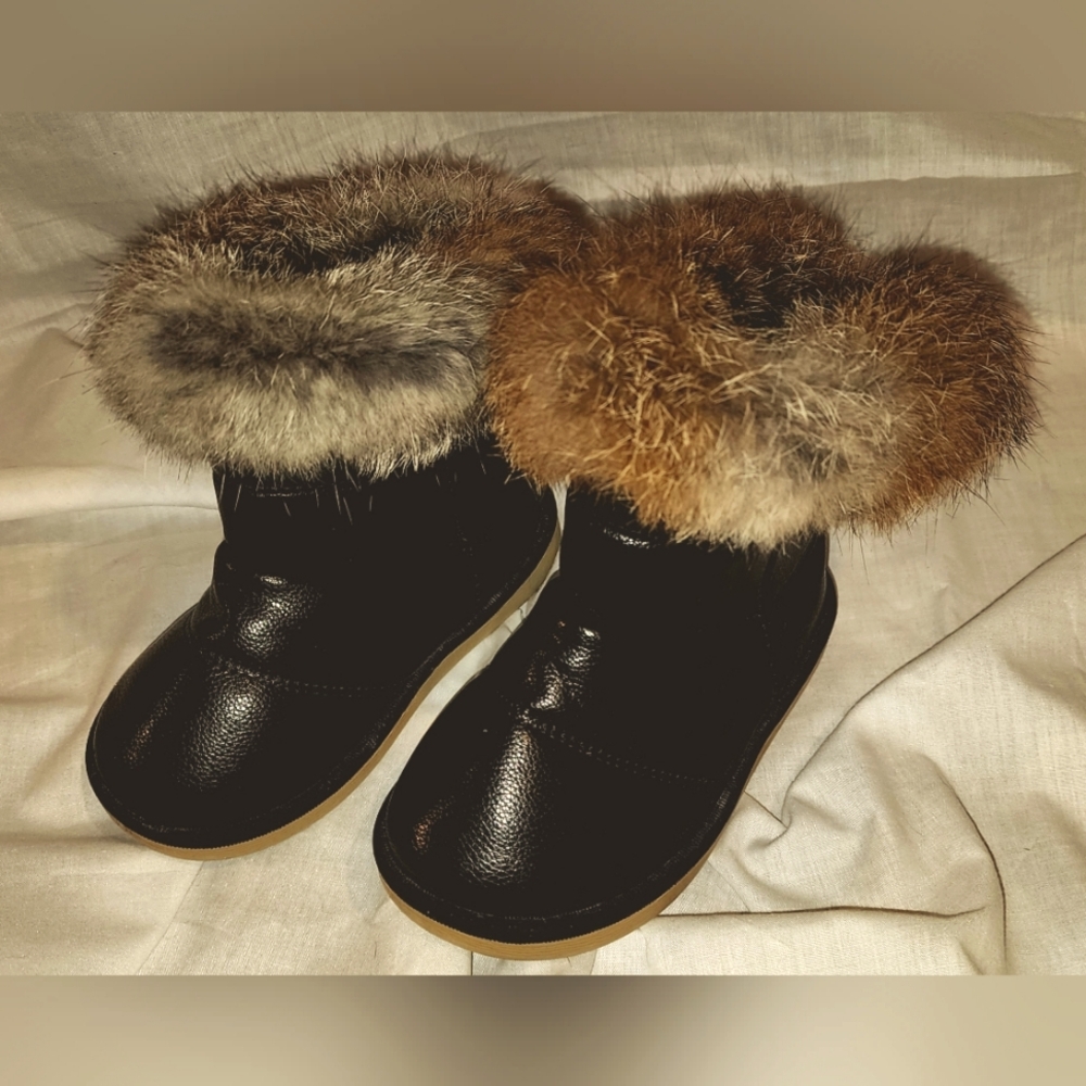 Comfy Kids Girls Warm Leather Snow Boots Outdoor Shoes black size 26eu/9.5us